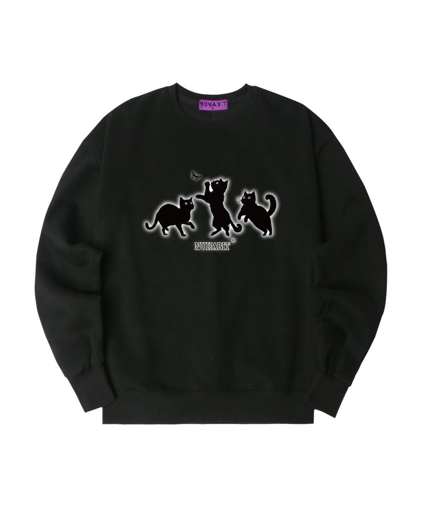 NUHABIT N/H Cats Attention Oversized Fleece-Lined Sweatshirt_Black (Gom4-3Nh1186)