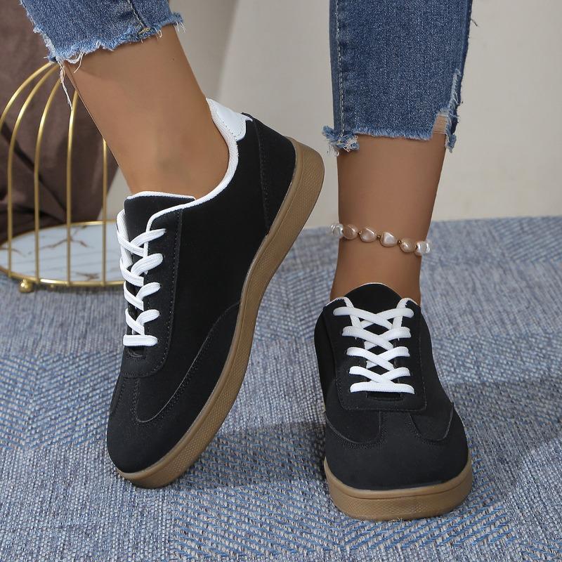 Модные осенние новые повседневные спортивные туфли с круглым носком и плоской подошвой, модные популярные кроссовки на шнуровке, нескользящие женские вулканизированные туфли