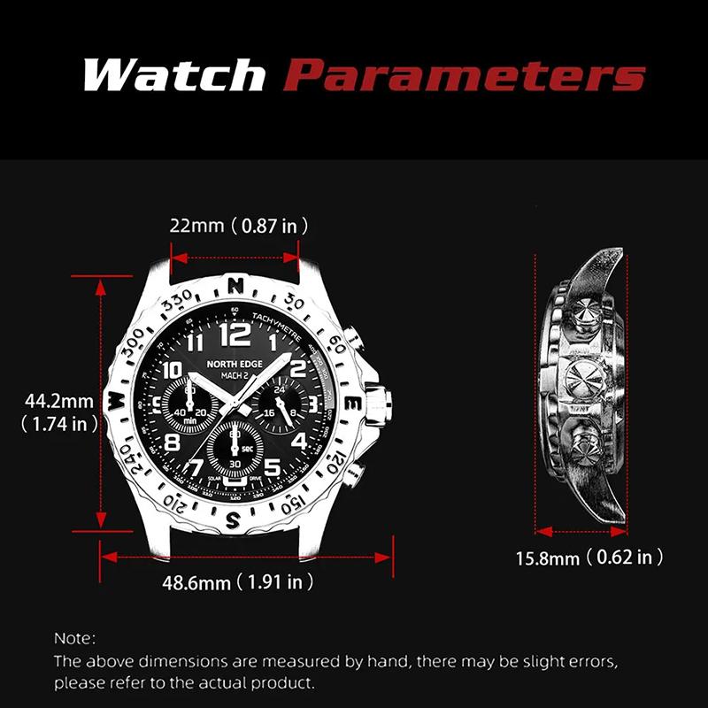 NORTH EDGE 2024 MACH 2 мужские часы на солнечной энергии 316 корпус из нержавеющей стали кварцевые часы для мужчин пилот водонепроницаемый 50M секундомер
