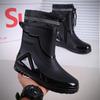 Fashion Rain Shoes Men's Short Anti Slip Mid Tube Rain Boots Short Water Shoes with Velvet Work Shoes