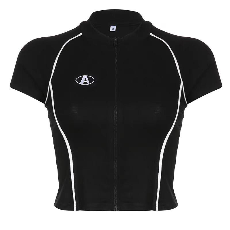 2KWEIRD Y2K Корейский Винтажный Уличный Стиль Повседневный Acubi Харадзюку Egirl Футболки Гранж Топы Эстетика Футболки Оверсайз Укороченный Топ на Молнии Одежда