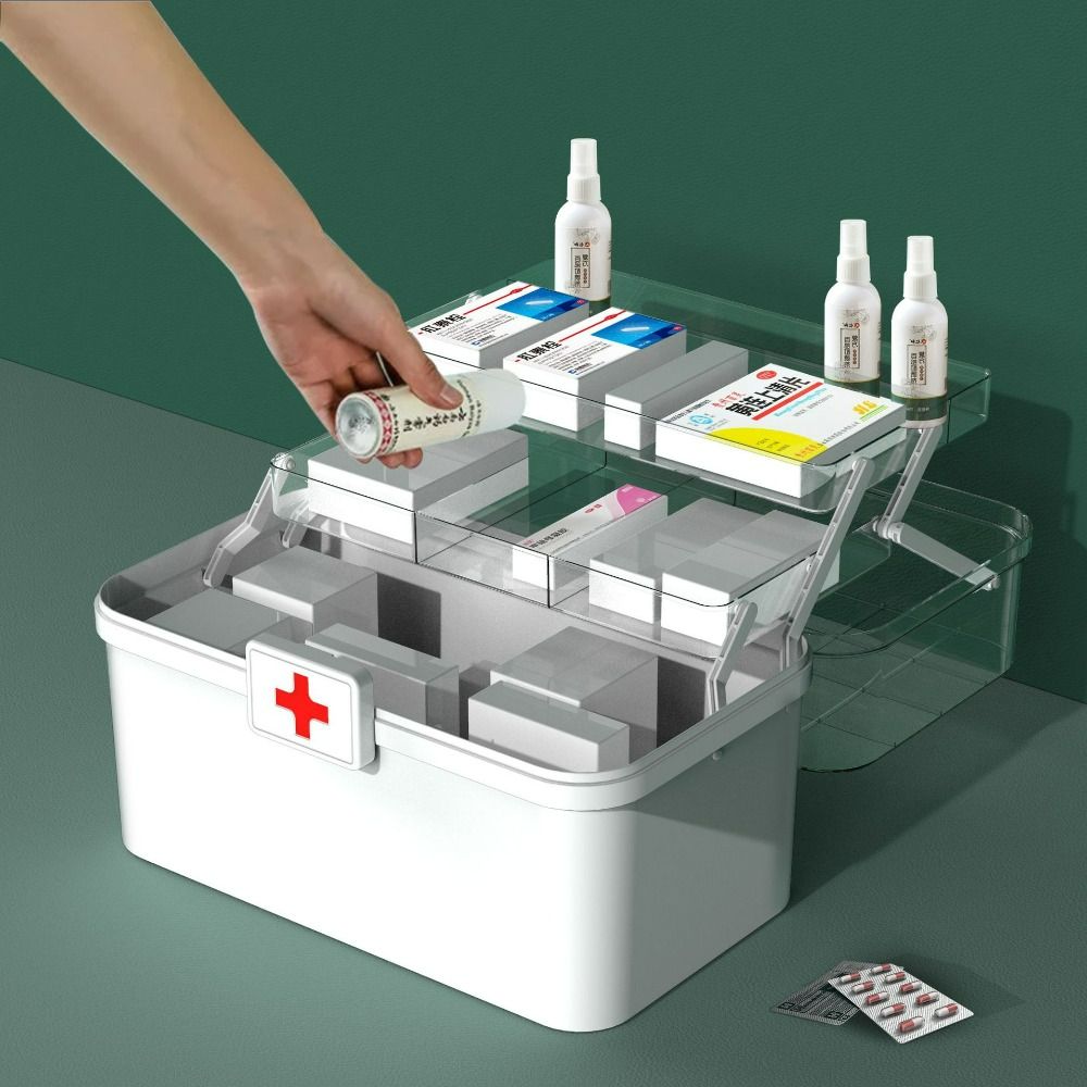 Сортировка хранения 3-слойная коробка для лекарств Пластиковый ящик для хранения лекарств Портативный медицинский шкафчик для офиса