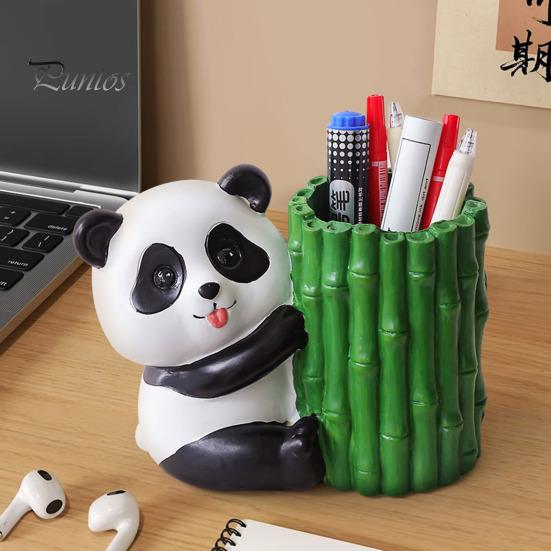 Подставка для ручек в форме бамбука в форме панды, органайзер для стола из смолы, держатель для карандашей в виде животного, контейнер для хранения канцелярских принадлежностей