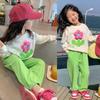 Girls' 2023 Spring/Autumn Flower Sweater & Trousers Set - Trendy Two-Piece for Kindergarten
