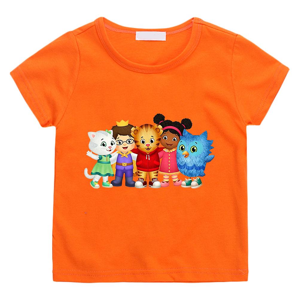 100% Хлопок Детская Футболка Мультяшный Принт Daniel Tiger’S Neighborhood Милые Футболки для Мальчиков и Девочек Короткий Рукав 2-12 Лет Детский Топ Летний