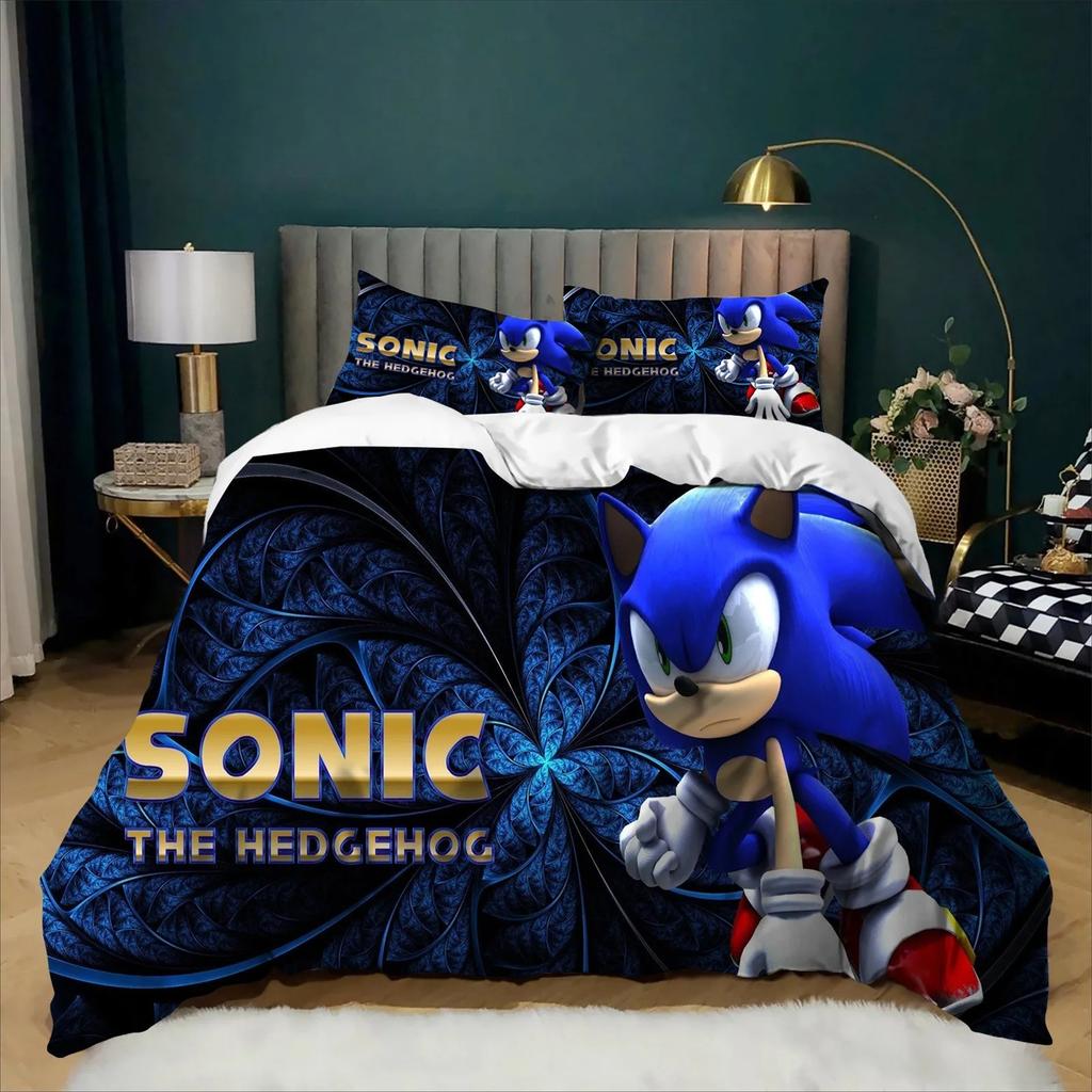 Exquisite 3D Cartoon S-Sonics Wallpaper Anime Digital Printing Bedding Set Duvet Cover Pillowcase Youth Kids Girl Boys Gift