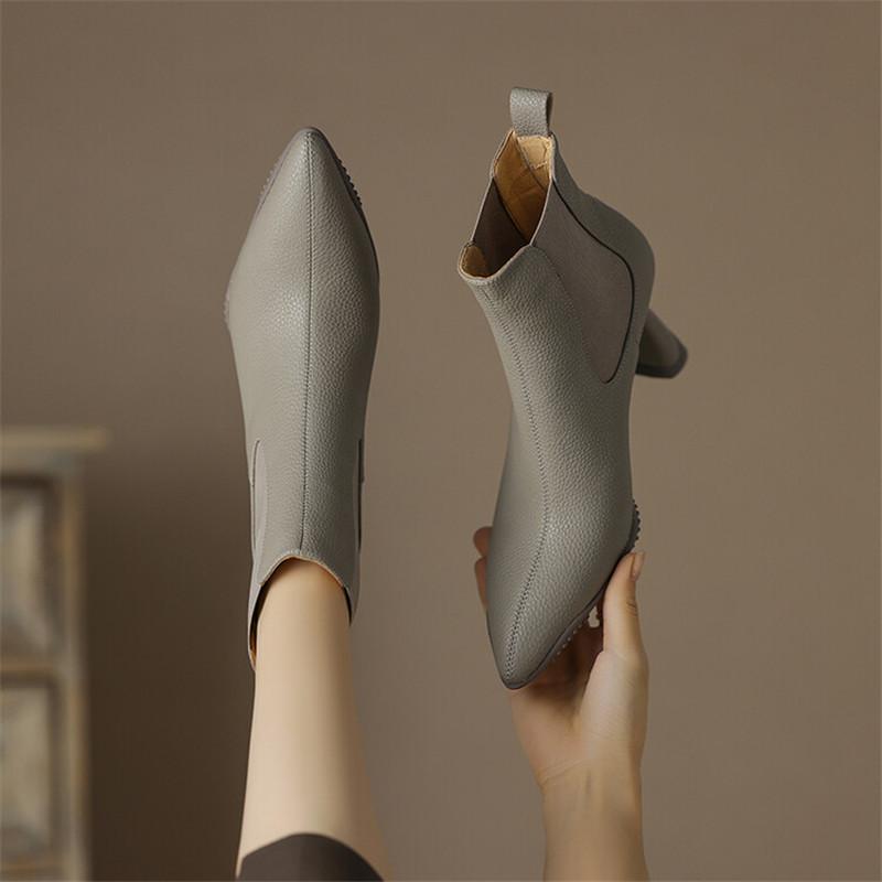 Модные Новые Осенне-Зимние Женские Ботинки Кожаные Короткие Ботинки Модные Ботинки с Острым Носком для Женщин Высокие Каблуки Женская Обувь Ботинки Челси