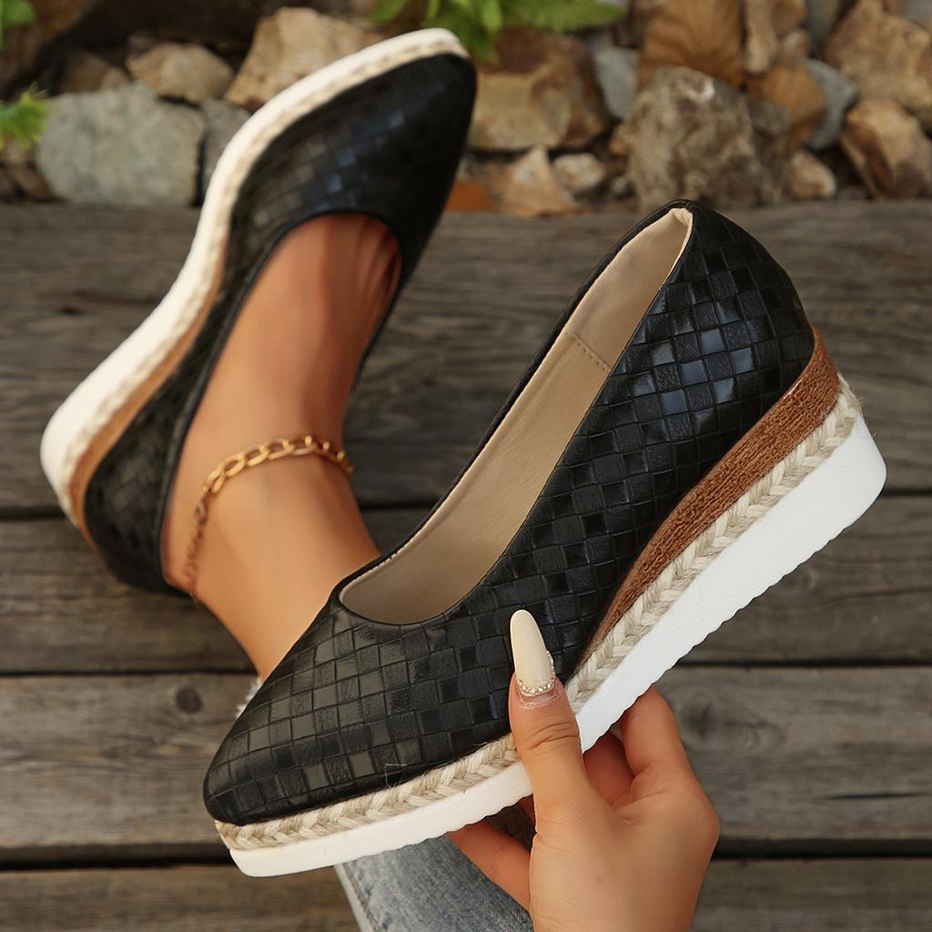 Fashion Women Shoes Shallow Mouth Single Shoes Pointed Head Wedge Platform Shoes for Women Loafers Leather Casual Footwear Zapatos Mujer