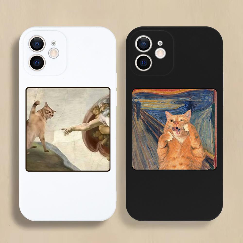 Чехол для телефона с изображением известной картины кота для iPhone 16 15 14 13 12 11 Pro Max Mini X XS SE 7 8 Plus 16E Ударопрочный Нескользящий Чехол Fundas