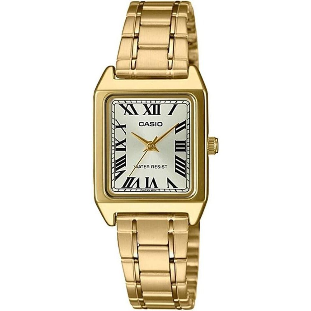 CASIO Стандартные кварцевые женские часы LTP-V007G-9B с золотым металлическим ремешком, модель Overseas