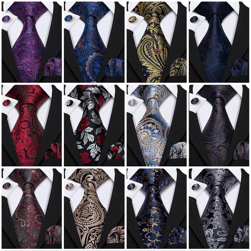 Мужской галстук Barry.Wang, жаккардовый шелковый галстук с узором пейсли, набор квадратных запонок с карманом