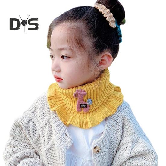 Children Warm Scarf Cartoon Pattern Ruffle Trim Knitted Winter Scarf Thickened Thermal Boys Toddler Elastic Warm Scarf