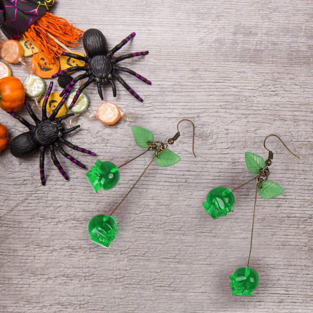 Серьги с черепами и вишней/Серьги с красными черепами/Серьги на Хэллоуин/Забавные, жуткие, необычные серьги/Без никеля