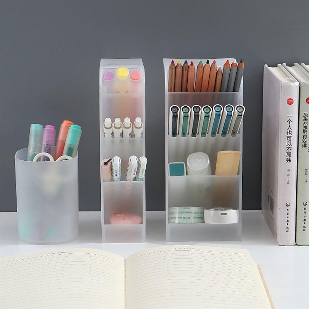 Матовый подставка для ручек Пластиковый настольный органайзер Многофункциональный контейнер для ручек Школа Офис