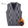 Мужской вязаный жилет с V-образным вырезом, без рукавов, утолщенная плюшевая подкладка, жилет с ромбическими узорами, зимний жилет, свитер