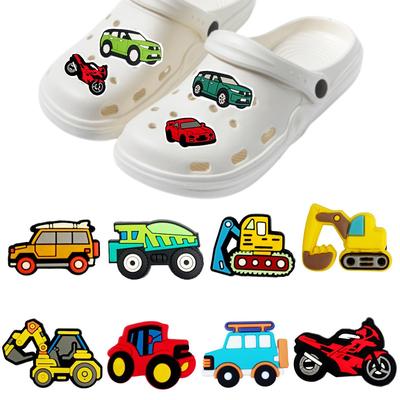 14 шт. Мультяшные автомобильные шармы для обуви – Милые машинки и грузовики на автомобильную тематику для мальчиков, Мягкие резиновые украшения, Аксессуары-значки для обуви