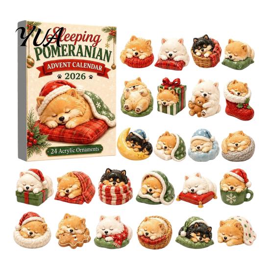 Festive Desktop Decor Dog Advent Calendars 2026, Cute 24 Days Christmas Countdown Pet Lover Gift Calendar, 2D Acrylic Collectible Figures for Lovers,