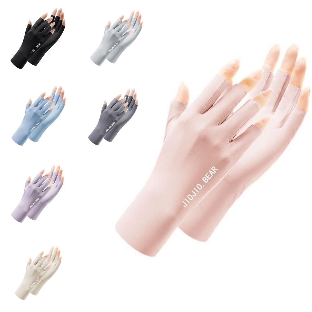 Anti-UV Riding Driving Gloves Half Finger Ice Silk Gloves New Nail Art Mittens Summer