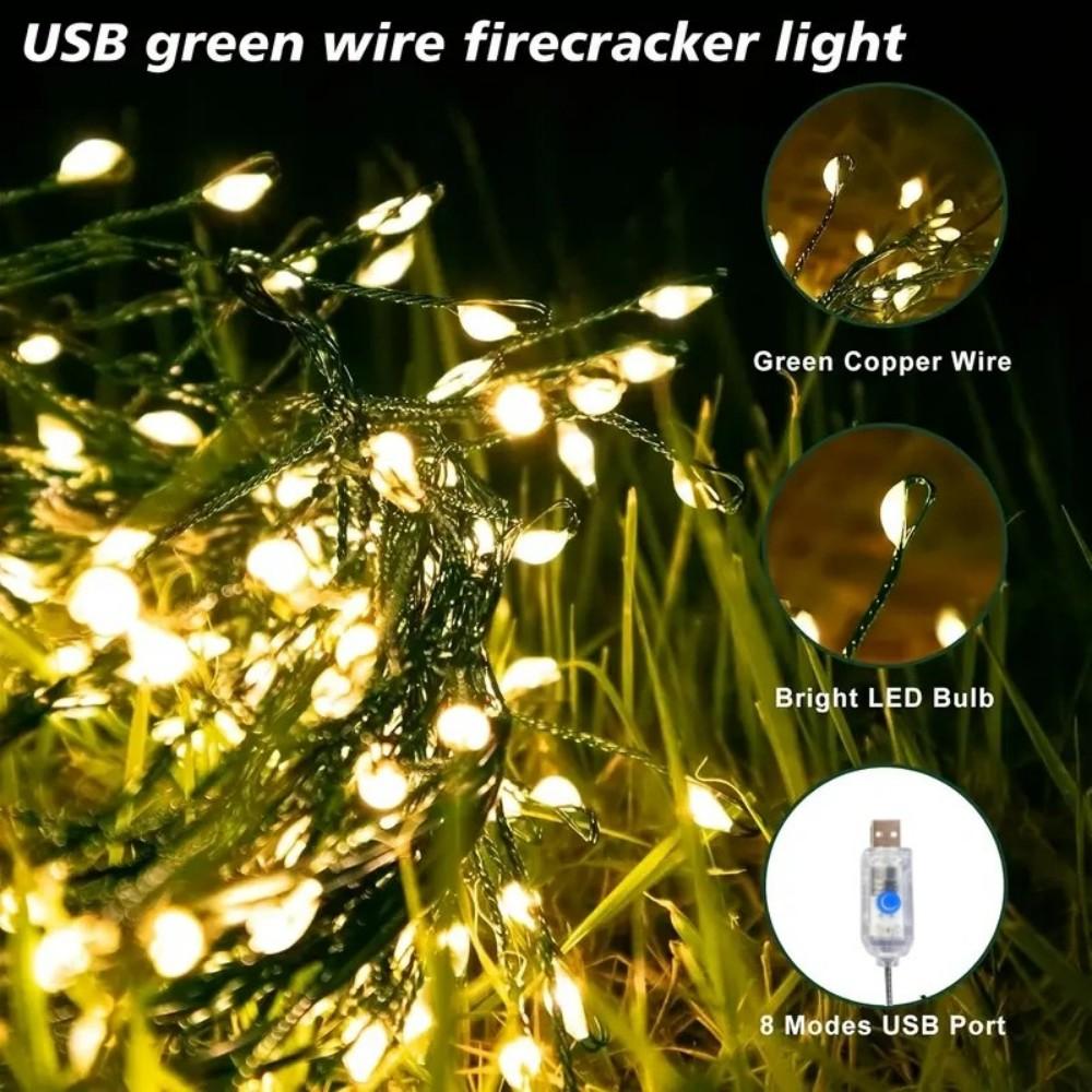 USB темно-зеленый светодиодный фейерверк с 8 режимами мигания для украшения рождественских елок, потолков спален, окон