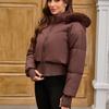 Женские куртки Искусственный мех Капюшон Длинные рукава Утепленное Теплое Короткое Пальто Модный стиль Приталенный силуэт Застежка-молния Верхняя одежда