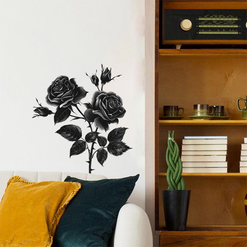 Creative Black Rose Wall Stickers for Women Girls Bedroom Living Room Punk Wall Decoration