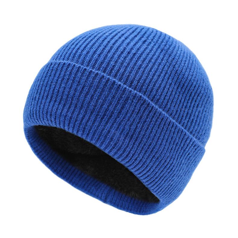 Autumn/Winter Fleece-Lined Ski Knit Hat for Men and Women Warm, Thickened Ear-Warming Woolen Beanie One-Piece Solid-Colour Hat