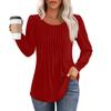 Long Sleeve Shirts For Women Tops Dressy Casual Blouses Pleated Scooped Neck Tunic Tops