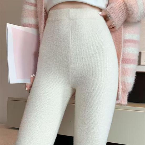 Women Stretchy Leggings High Waist Plush Thickened Warm Trousers Slim Fit Butt Lifting Winter Bottom Pants