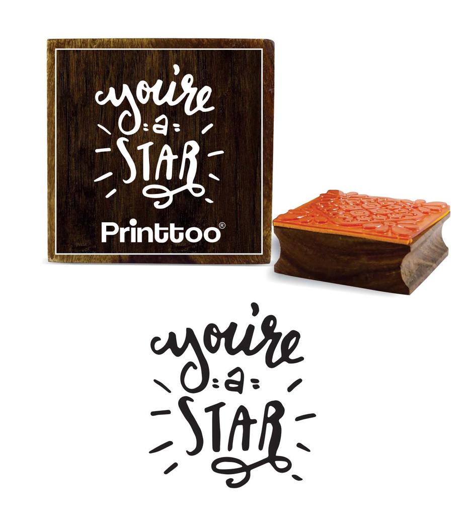 Printtoo Scrap-booking You're a Star Word Design Square Wooden Rubber Stamp Block-2 x 2