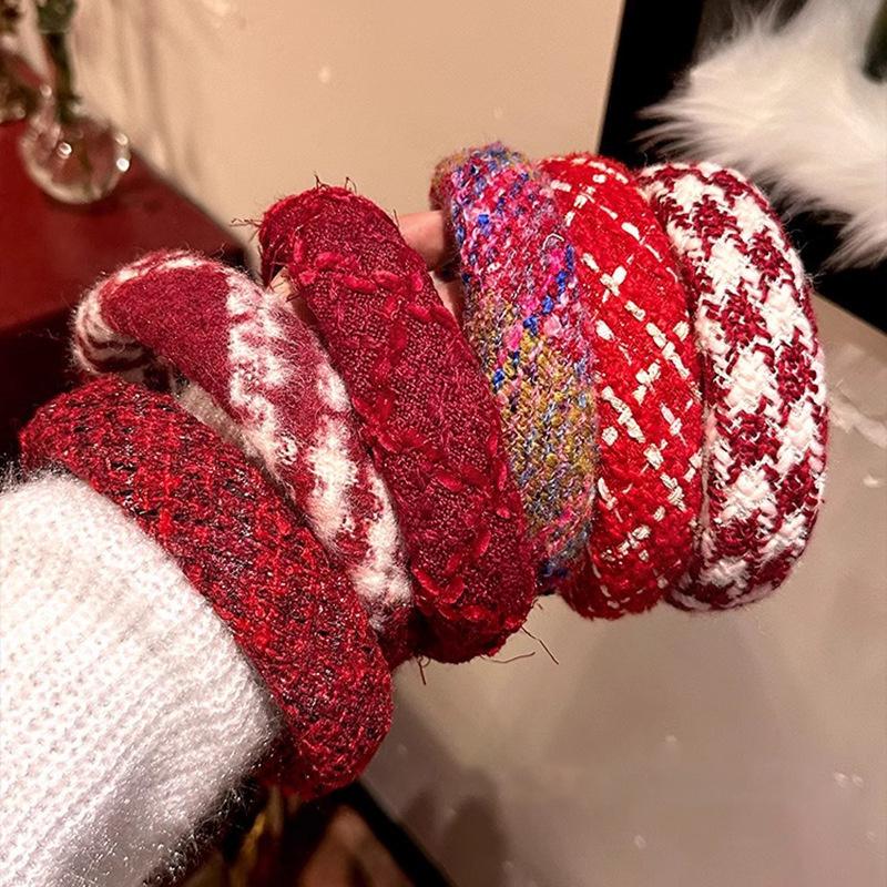 Милая Рождественская Женщина Красная Шерстяная Вязка Толстые Поролоновые Повязки на Голову для Леди Девушек Повседневная Вечеринка Праздничная Повязка на Голову