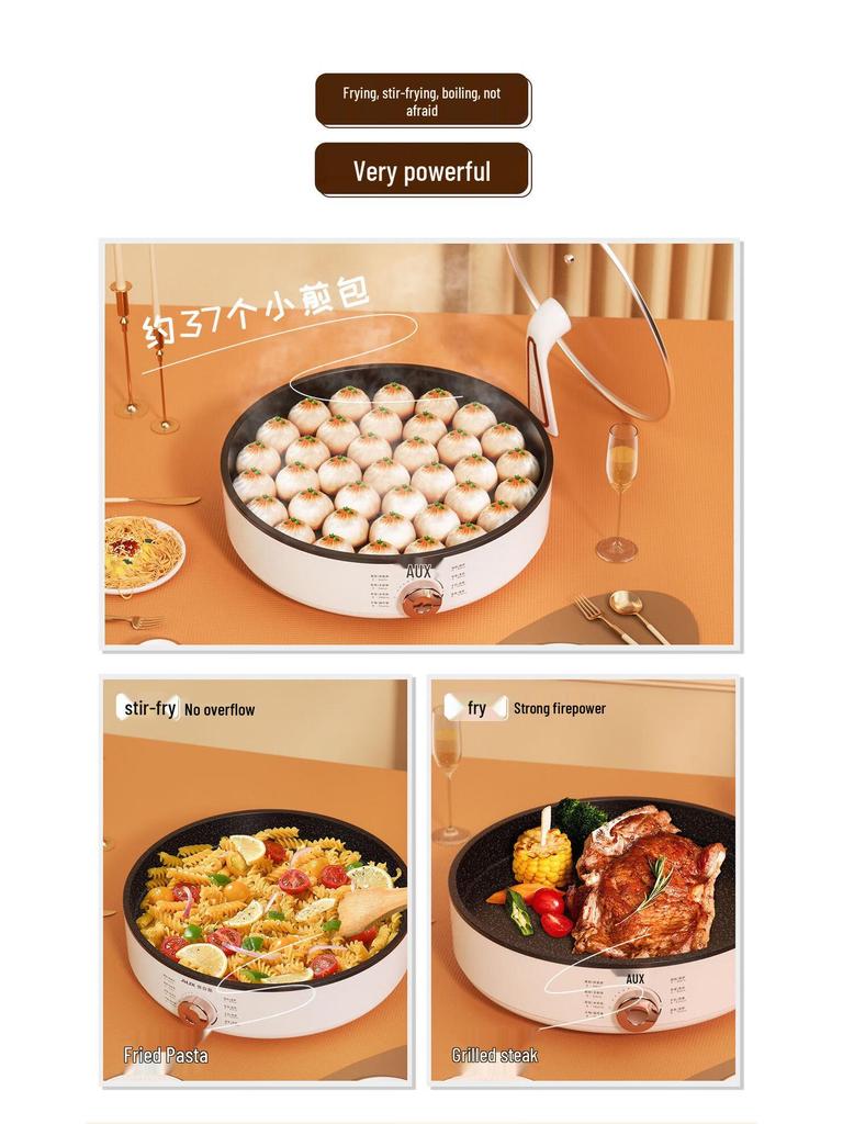 AUX Сверхбольшая сковорода-гриль с глубокими стенками и антипригарным покрытием из майфан-камня с возможностью использования в качестве пароварки