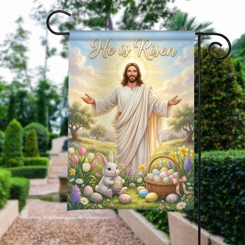 Holy Scripture He Is Risen ag Easter Religious Garden Decor House Banner PPZ