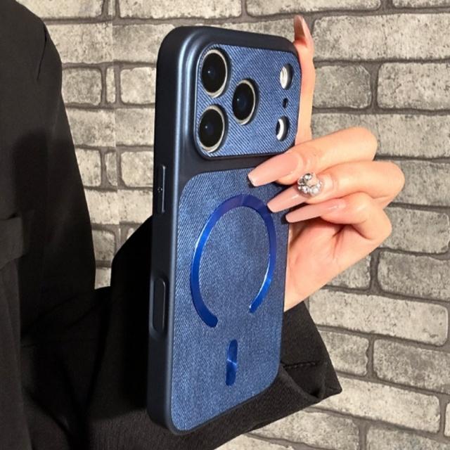 Ретро Джинсовая Ткань Для Чехла MagSafe Для iPhone 17 16 15 14 13 12 Pro Max Магнитная Беспроводная Зарядка Матовый Ударопрочный Чехол