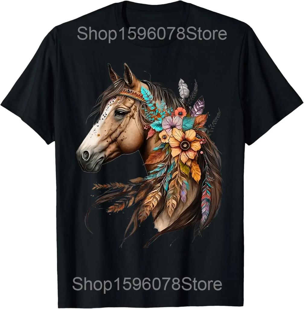 Heart Horse Cute Love Equestrian T Shirts Men Women Pure Cotton Humor Streetwear Tee Shirt Short Sleeve Unisex Loose Clothing