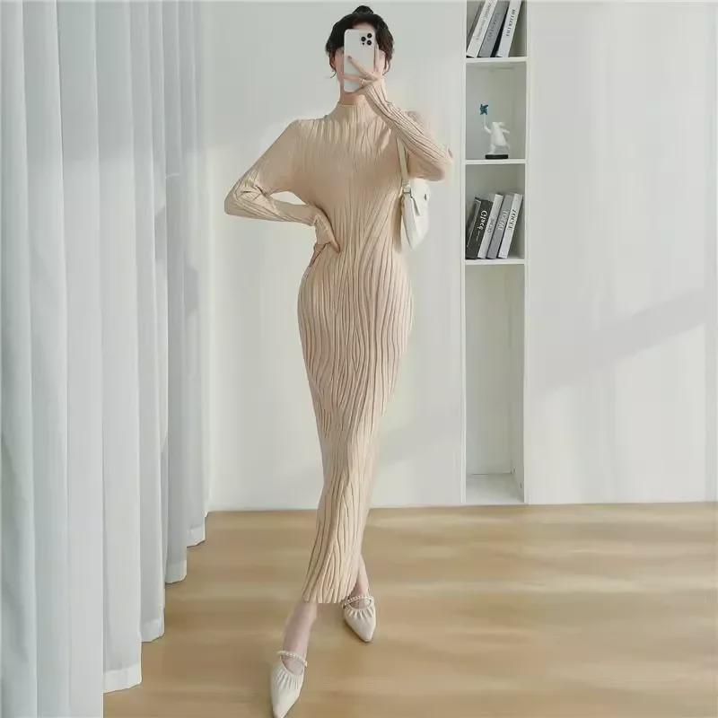 Простое облегающее платье-свитер с полуводолазкой - трикотажное, длиной до щиколотки для женщин, идеально подходит для осени