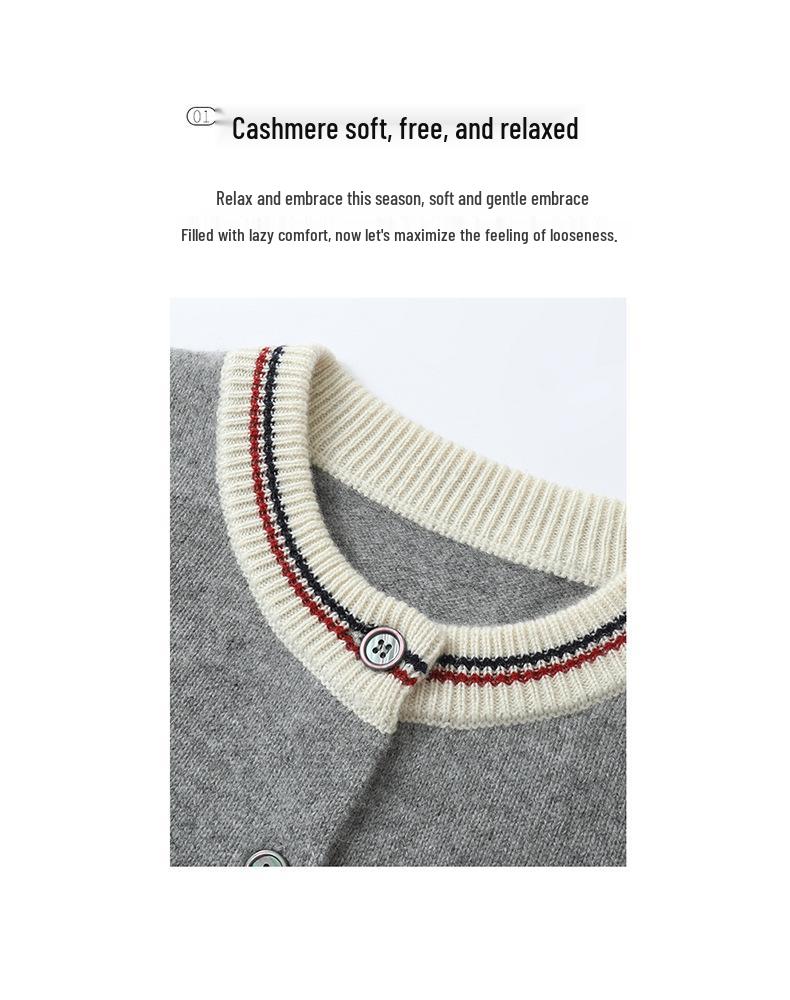 Women's Autumn Color Block Cashmere Cardigan Sweater