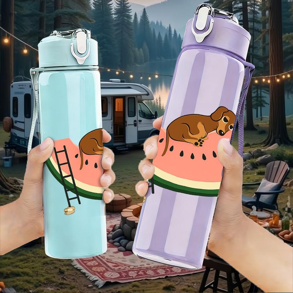 1PC Slice Watercolor Watermelon Print 750ml Color Plastic Sports Water Bottle Leakproof Flip Straw Lid Suitable for Sports Office Home Use