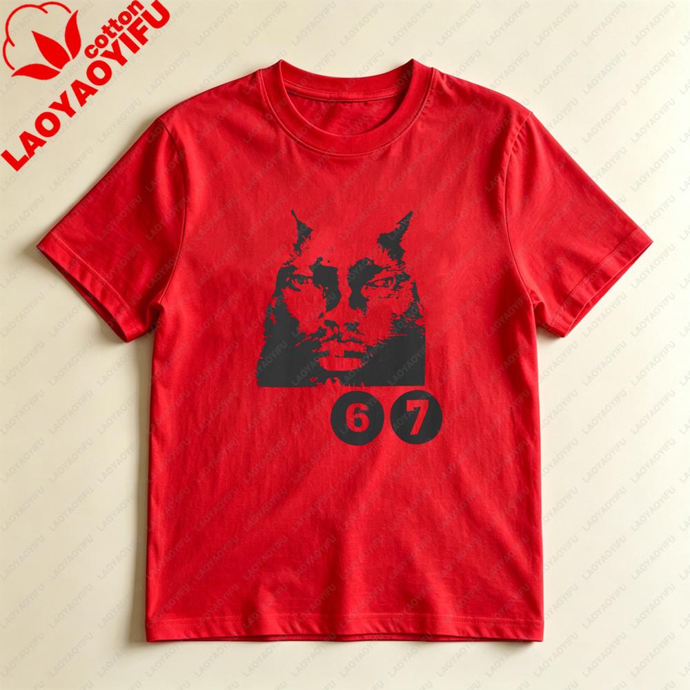 Cat Face 67 Funny Tshirt Humorous Unique Design Printed Tshirt Casual Unisex Unisex Cotton Fashion Harajuku Aesthetic Clothing