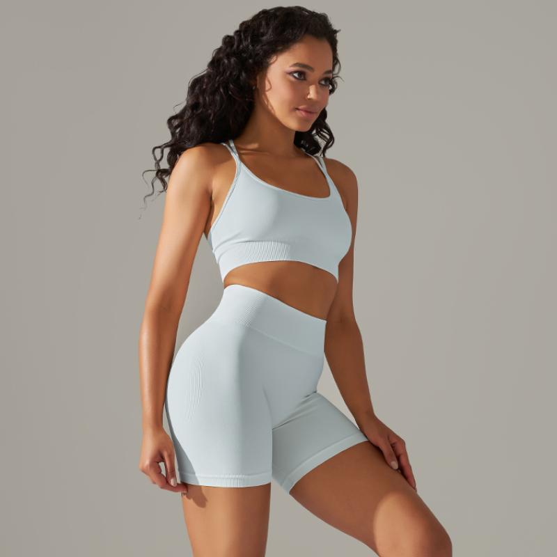 Nessaj Summer Yoga Set Women Fitness Suits Seamless Push Up Bra High Waist Shorts Gym Sportswear