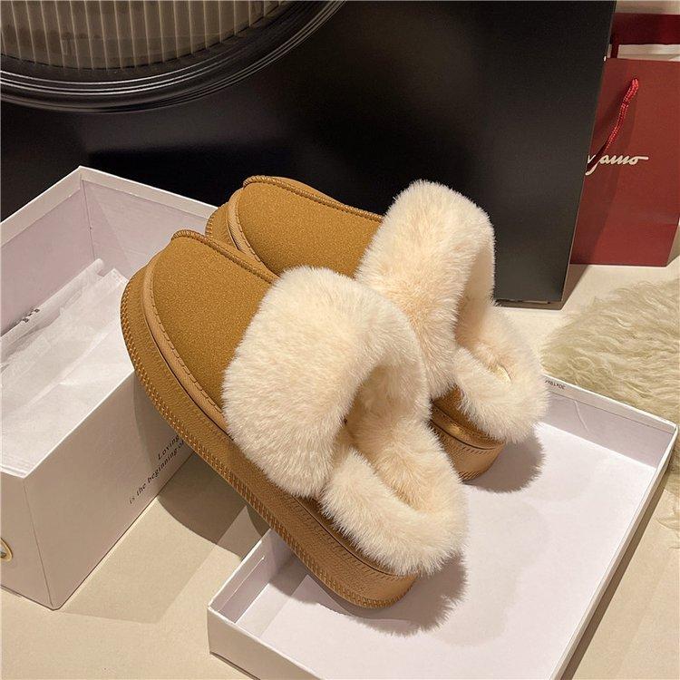 Cotton slippers women's shoes wear autumn and winter 2025 new sub-zero cold-resistant snow boots thick-soled bag head hair half slippers