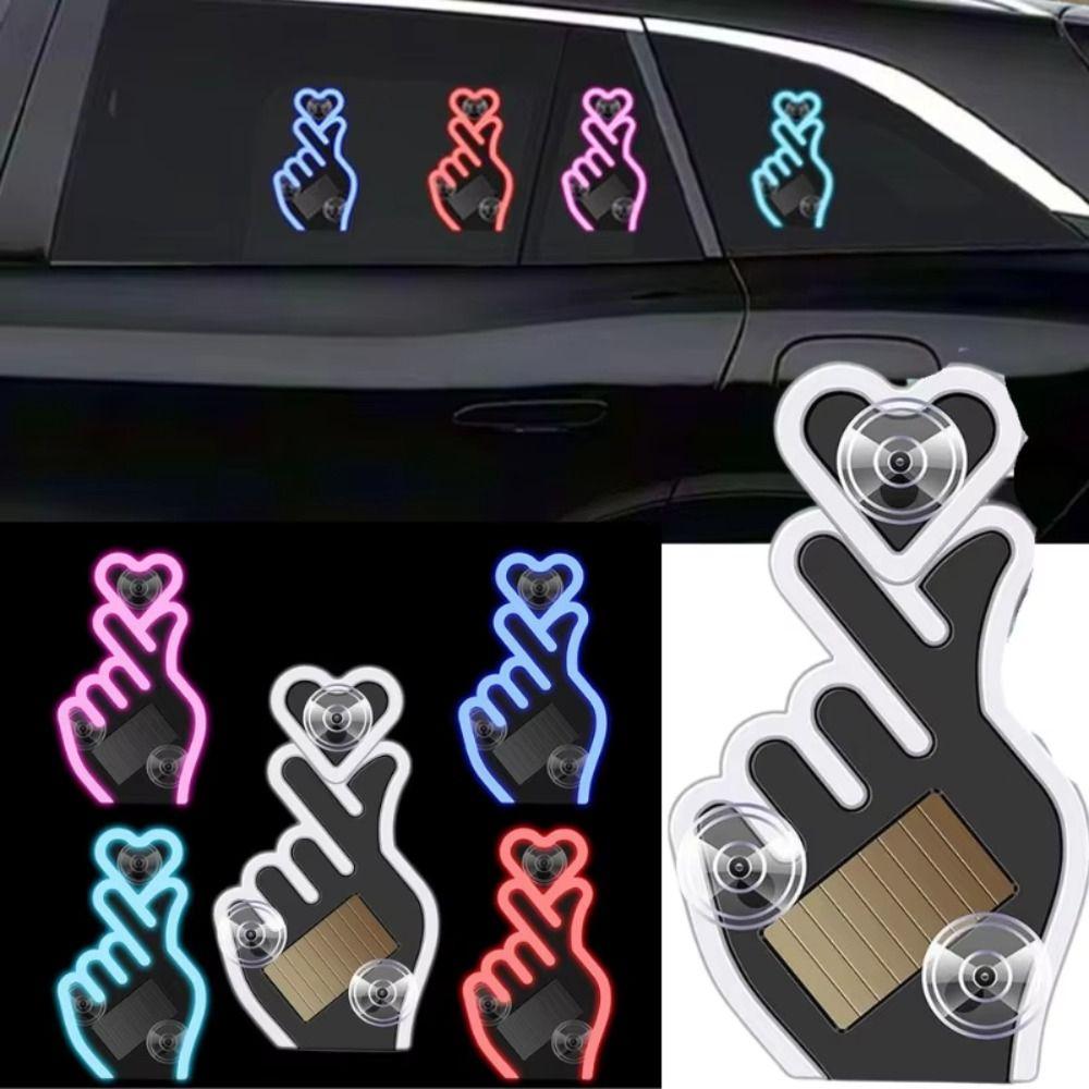 Solar-Powered Love Car Window Light Heart-Shaped Glowing Atmosphere Lamp Warning Light