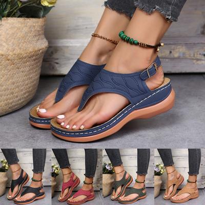Женские летние повседневные ортопедические женские сандалии на танкетке, прогулочная обувь с ремешком на пятке