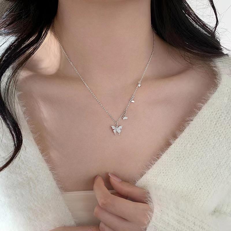 Серебряная цепочка-бабочка S925, легкое роскошное ожерелье для женщин с бриллиантами, нишевый дизайн, высококачественная цепочка на шею, подарок