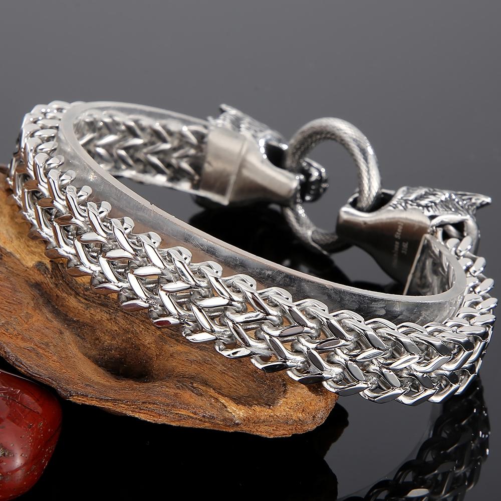 Norse Viking Wolf Head With Square Franco Link Chain Bracelet for Men Stainless Steel Men's Bracelets Masculine Jewelry Gifts