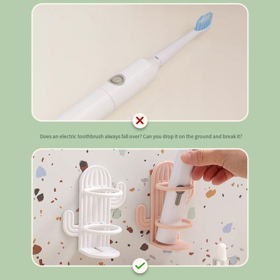 Милый держатель для зубных щеток кактуса, компактный, простой в установке, настенный, без дырокола, водонепроницаемая полка для организации зубных щеток в ванной комнате