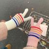 Новые полосатые перчатки с пятью пальцами, полностью закрывающие пальцы, с разделением пальцев, для студенток, для зимней езды на велосипеде, теплые, ветрозащитные и с сенсорным экраном, лыжные перчатки