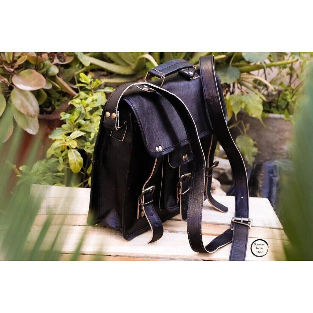 Leather Messenger Laptop Briefcase Men's Genuine Vintage Satchel Bag Black