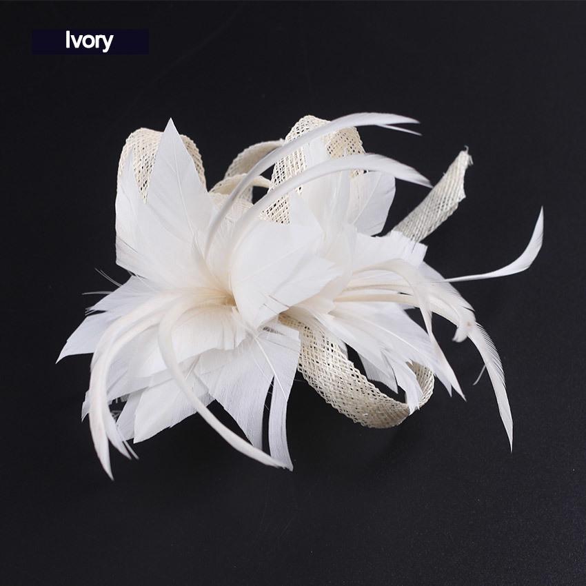 Women Chic Fascinator Hat Cocktail Brooch Wedding Headpiece Church Headwear Party Feather Hair Accessories Sinamay Fascinators