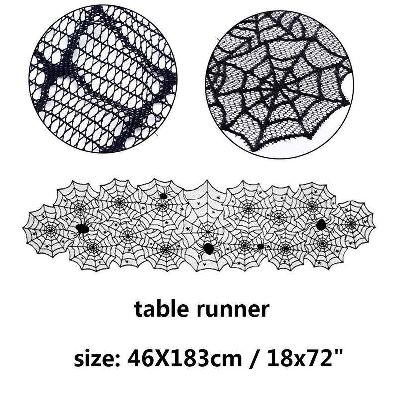 Жуткая черная кружевная дорожка на стол с замысловатым дизайном паутины для Хэллоуина