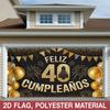 Happy 40th Birthday, 1pc Polyester Party Backdrop Banner, Photo Booth Background, Wall Decor